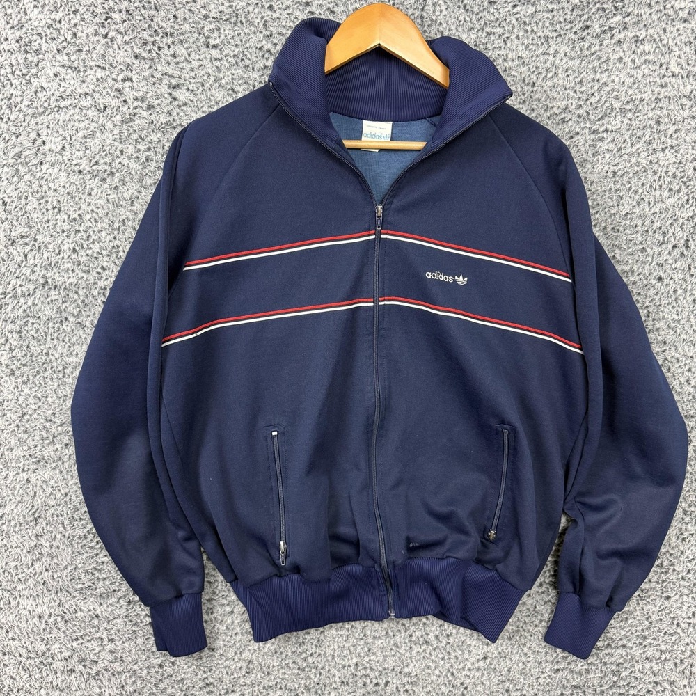 Vintage Adidas Jacket Mens XL Blue Stripe Track Full Zip Taiwan Trefoil 80s 90s